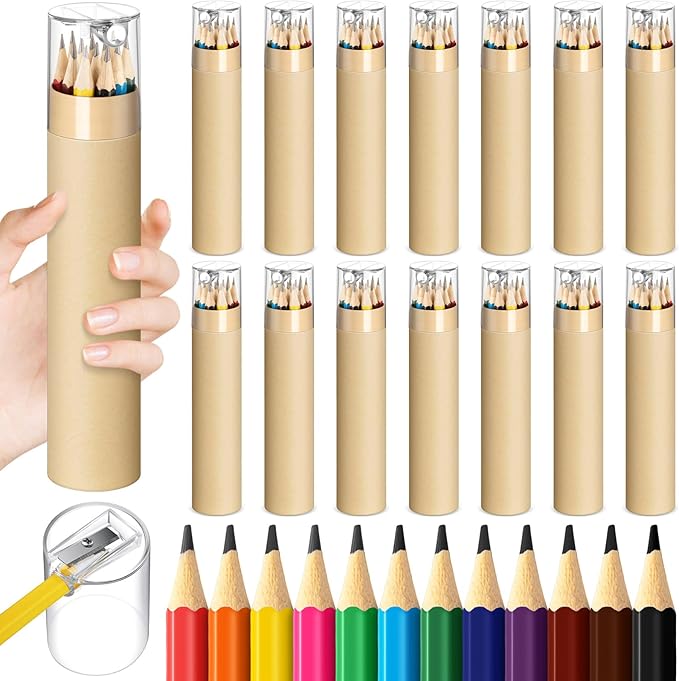 12 Pack 144pcs #2 HB Pencils Bulk in Tube with Sharpener Assorted Colors Wood-cased Pre-sharpened Pencils for Kids Student Back to School Supplies Classroom Prize Party Favor Gifts (Wooden)
