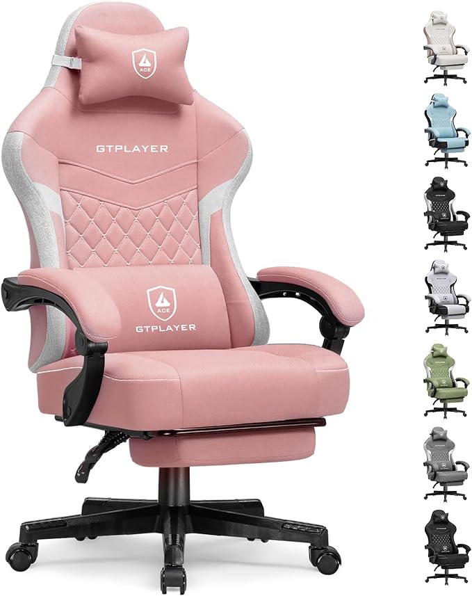 GTPLAYER Gaming Chair, Fabric Computer Office Chair with Pocket Spring Cushion, Ergonomic Office and Gaming, Video Gaming Chair with Linkage Armrests, High Back Desk Chair with Adjustable Recliner