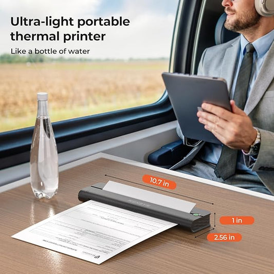 MUNBYN Portable Printers Wireless for Travel ITP02, Portable Printer Bluetooth, Support 8.5"x11" & A4 Thermal Paper, Compatible with Android, iOS & Laptop, Small Printer for Office, School(Black)