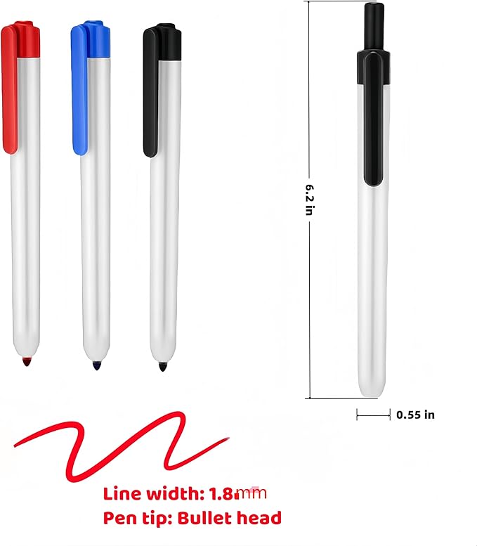Retractable Dry Erase Marker, Clickable Whiteboard Markers,6 Pcs round dot Tip 1.8mm Fine Point Large Capacity Erasable Markers for School Office Meetings or Home Use