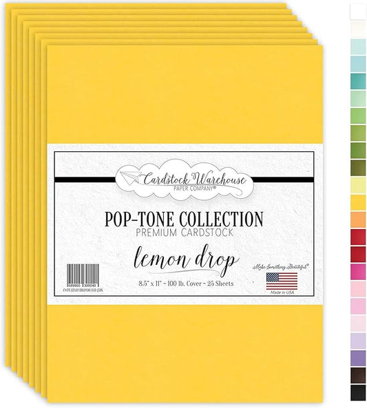Cardstock Warehouse Pop-Tone Lemon Drop Yellow Cardstock Paper – 25 Sheets, 8.5 x 11" - 100 lb / 270 GSM Premium Yellow Card Stock for Die-cutting, Crafts, Printing, Card Making and DIY Projects
