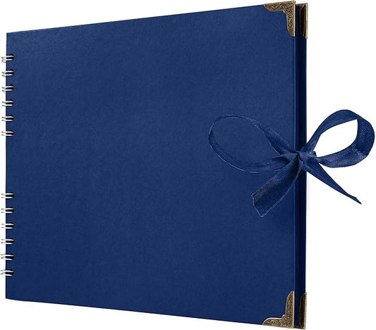 Bstorify Square Scrapbook Photo Albums 50 Pages (11 x 8.5 Inch) Blue Thick Paper, Hardcover, Ribbon Closure - Ideal for Your Scrapbooking Albums, Art & Craft Projects (Blue, 11 x 8.5 Inch)