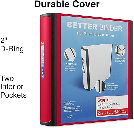 Staples Better Binder, 2-Inch, Red