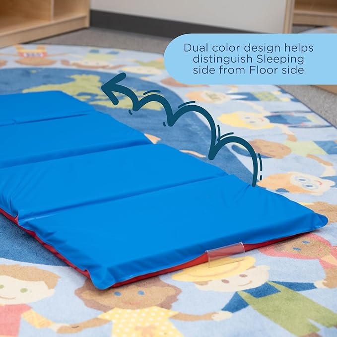 Angels Rest Daycare 2" Kids Nap Mats, 5 Pack, Red-Blue, CF400-519RB, Toddler 4-Section Folding Classroom Floor Sleeping Mats for Daycare or Preschool