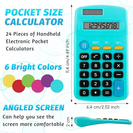 Weewooday 12 Pieces Pocket Size Calculator 8 Digit Basic Solar Battery Dual Power Mini Calculator for Desktop Home Office School Students Kids, 6 Colors