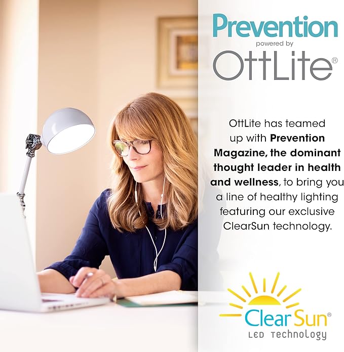 OttLite Pevention Pharmacy Adjustable LED Desk Lamp with USB Charging - Designed to Reduce Eyestrain, 3-Point Adjustable Neck, 3 Brightness Settings with Touch Controls