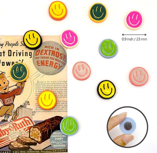 12PCS Strong Fridge Magnets, Colorful Decorative Smiling Face Refrigerator Magnets, Cute Whiteboard Magnets, for Office Classroom Cabinets and Dishwasher