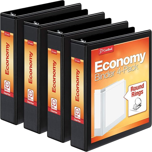 Cardinal Economy Binders Bulk Pack, includes 4 Pack 1.5 Inch 350 Sheet and 4 Pack 1 Inch 225 Sheet Black Binders