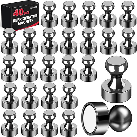 LOVIMAG 40Pcs Black Refrigerator Magnets, Strong Metal Fridge Magnets, Solid Black Style, 0.47in x 0.63in, Set of 40