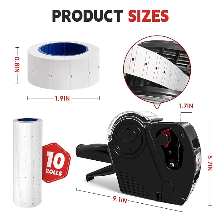 2 Pack 1 Line Price Gun, 0-9 Numbers Pricing Gun Handheld Price Tag Gun with 10,000 Blank White Price Labels Set,2 Ink Rollers, 1 Ink roll pre-Loaded for Grocery Store, Supermarket, Shopping Mall
