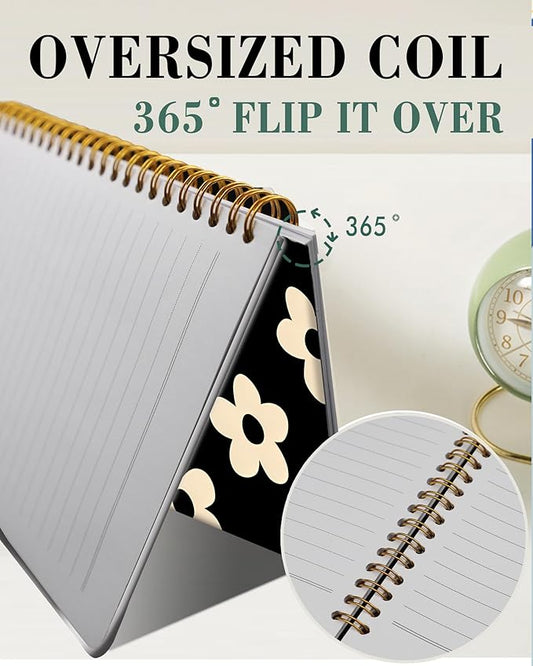Spiral Journal Notebook,A5 Hardcover Lined Journals for Women Girl 6 x 8.3 in,120 Pages Thick Paper,Cute College Ruled Writing Notebook for Gifts Office Work School(Cute Black Flower)