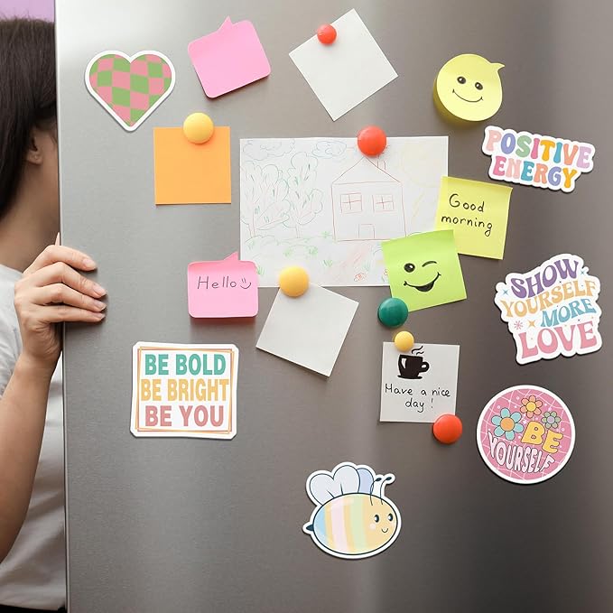 Frienda 16 Pieces Locker Magnets for Girls Cute Inspirational Magnets for Whiteboard Motivational Fridge Positivity Quote Car Sticker Waterproof Locker Classroom Home(Preppy Style)