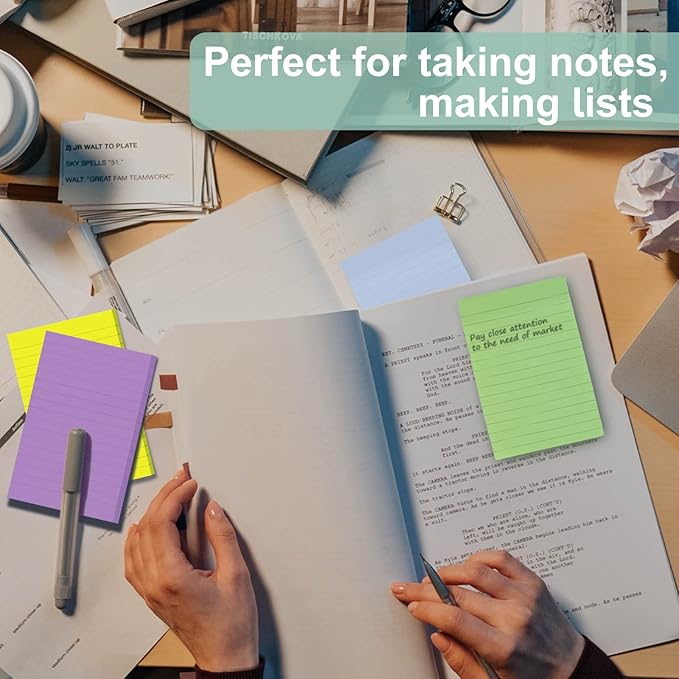 24 Pack Lined Sticky Notes 4X6 in Self Sticky Note Pads Colorful Post Stickies for Office, Home, School, Meeting, 50 Sheets/pad, (Light Color)