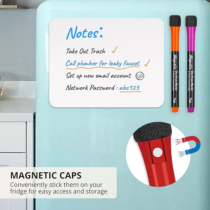 Magnetic Dry Erase Whiteboard Markers, 8 Count Colorful Fine Tip Thin Dry Erase Markers with Eraser for Home Office School Supplies-Brilliant
