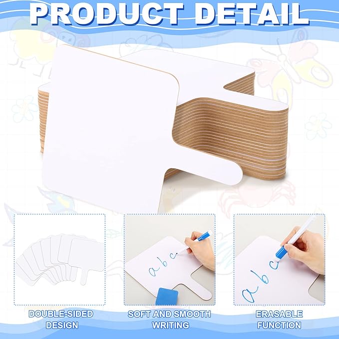 Harloon 72 Pieces Dry Erase Answer Paddle Set 7.8 x 9.8 Handheld 24 Wooden Answer Board Dry Erase Paddles with 24 Markers 24 Magnetic Erasers for Students Teaching Supplies(No Spectrum)