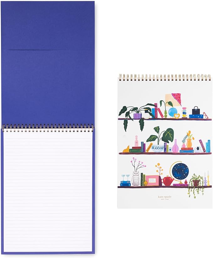 kate spade new york Large College Ruled Notebook, Top Spiral Notebook with 160 Pages, 11.75" x 8.5" Writing Pad, Charmed Library