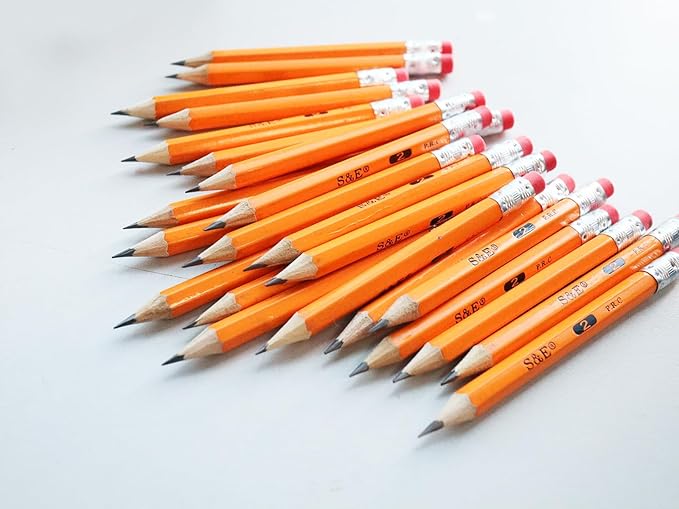 S & E TEACHER'S EDITION 400Pcs Half Pencils with Eraser Tops, Golf Pencil, Classroom, Pew - # 2 HB Pre-Sharpened Hexagon, Back to school, 400 Count Bulk Pack