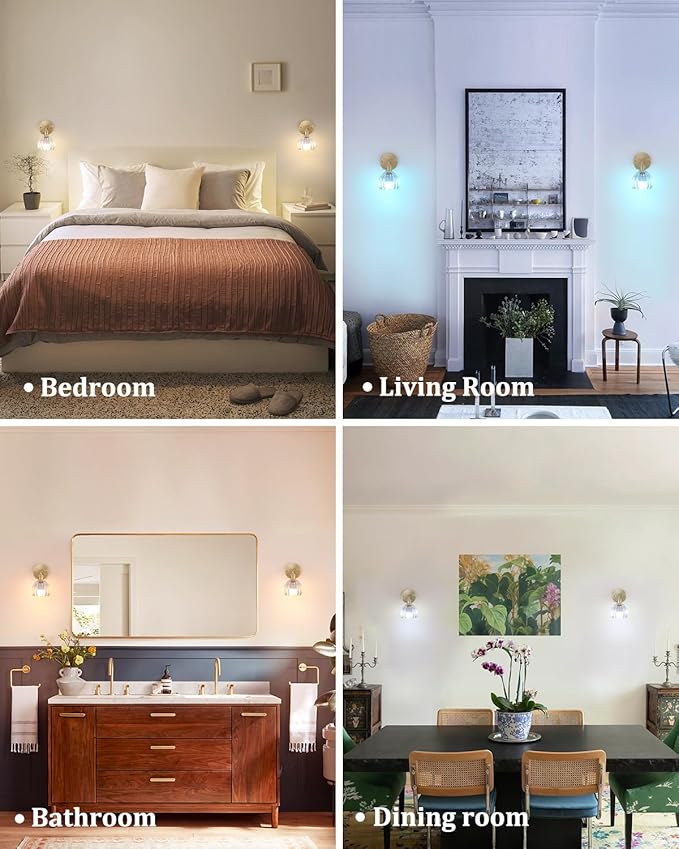 Vintage Battery Operated Wall Sconce with Clear Tulip Glass Lampshade 5000 mAh Rechargeable Battery Powered Wall Light with Remote Control for Bedside Bedroom Doorway, Set of 2