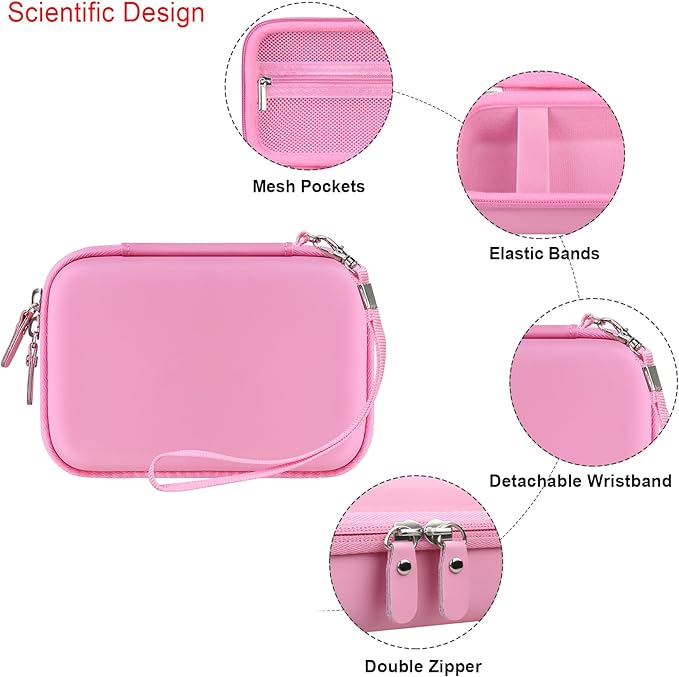 Elonbo Carrying Case for Lebt Mini Sticker Pocket Printer, Label Printer Portable Thermal Printer Travel Bag, Label Maker Machine Storage Holder, Mesh Pocket Fits Label Paper Rolls Tape, Dark Pink