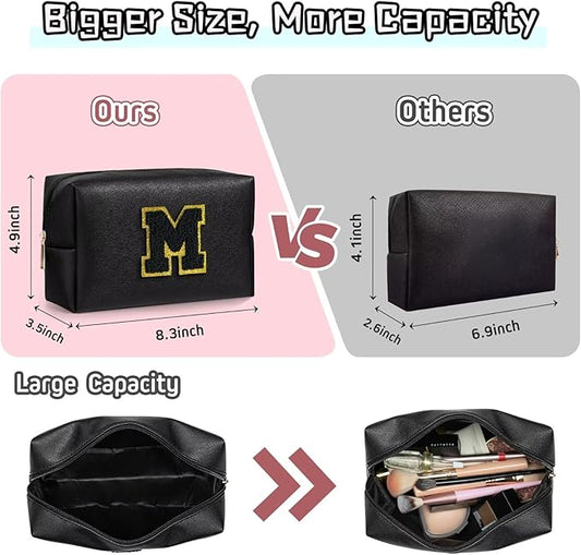 TOPEAST Small Makeup Bag Initial Cosmetic Bag Travel Toiletry Bag, Personalized Birthday Gift for Mom Sister Friends Teacher Nurse, Preppy Travel Stuff for Girls (Black O)