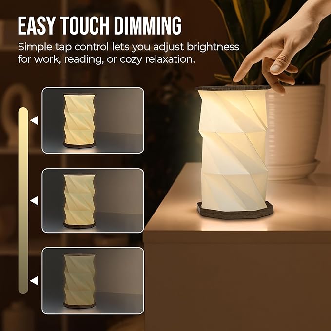 Foldable LED Desk Lamp – USB Rechargeable & Portable - Dimmable Touch Control Light with Adjustable Height up to 8.25" for Office, Travel, Bedside - Sleek & Modern Design (Wood Grain)