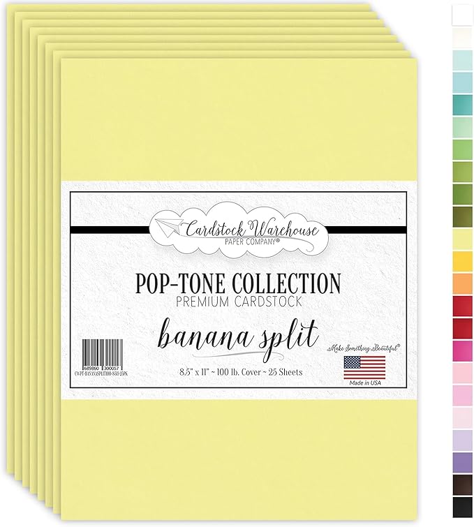 Cardstock Warehouse Pop-Tone Banana Split Yellow Cardstock Paper – 25 Sheets, 8.5 x 11" - 100 lb / 270 GSM Premium Yellow Card Stock for Die-cutting, Crafts, Printing, Card Making and DIY Projects