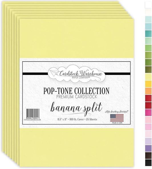 Cardstock Warehouse Pop-Tone Banana Split Yellow Cardstock Paper – 25 Sheets, 8.5 x 11" - 100 lb / 270 GSM Premium Yellow Card Stock for Die-cutting, Crafts, Printing, Card Making and DIY Projects