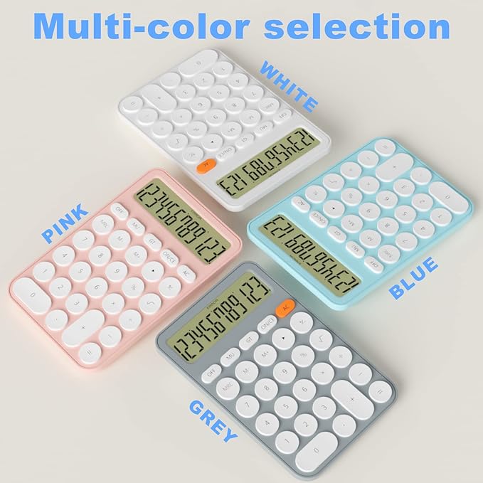 Cute Calculators Desktop Size 6.3 * 4.3in/16 * 11cm, DECKLIT Battery 12 Digit Desk Calculator Extra LCD Large Display, Great Desktop Calculator Big Buttons, 15°Tilt Screen for Kids Calculator(Grey)