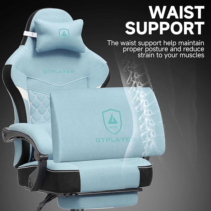 GTPLAYER Gaming Chair, Fabric Computer Office Chair with Pocket Spring Cushion, Ergonomic Office and Gaming, Video Gaming Chair with Linkage Armrests, High Back Desk Chair with Adjustable Recliner