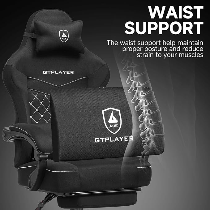 GTPLAYER Gaming Chair, Fabric Computer Office Chair with Pocket Spring Cushion, Ergonomic Office and Gaming, Video Gaming Chair with Linkage Armrests, High Back Desk Chair with Adjustable Recliner