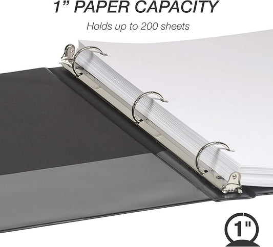 Samsill 1 Inch Value Document Storage 3 Ring Binder, Round Ring, 11 x 8.5 Inches, Black (11300) (Pack of 2)