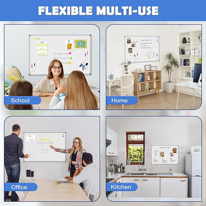 WALGLASS 3 Pack White Board, 36" x 24" Double-Sided Dry Erase White Board for Wall, Hanging Mounted Whiteboard, Horizontal or Vertical Silver Aluminium Frame for Home, School, Office, Kitchen