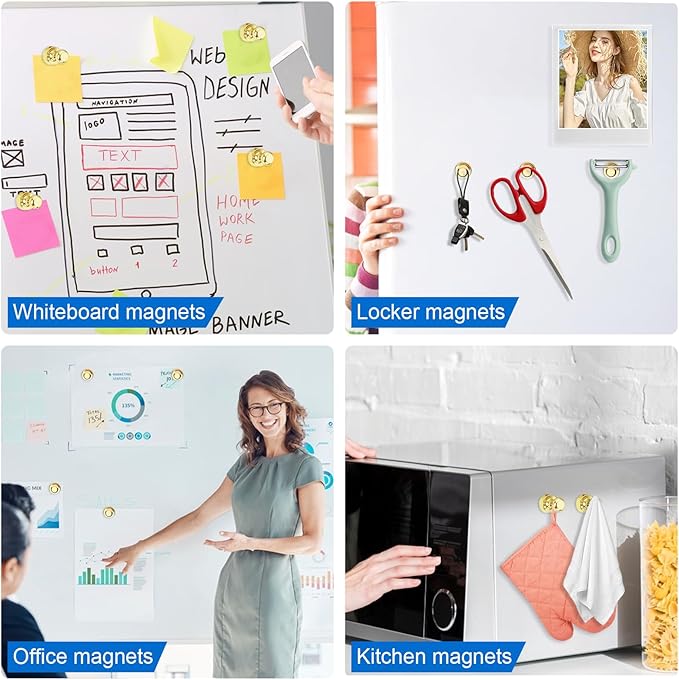 LOVIMAG 40 PCS Fridge Magnets, Gold Metal Push Pin Magnets, Strong Neodymium, Ideal for Adults, Kitchen, Office, School