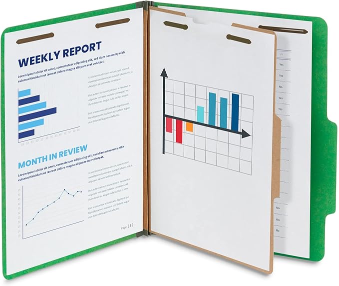 Blue Summit Supplies Classification Folders, 1-Divider, Letter Size, Green, with 2 Inch Tyvek Expansions, Durable 2 Prong Design for Organizing Standard Medical Files & Office Reports, 10 Pack