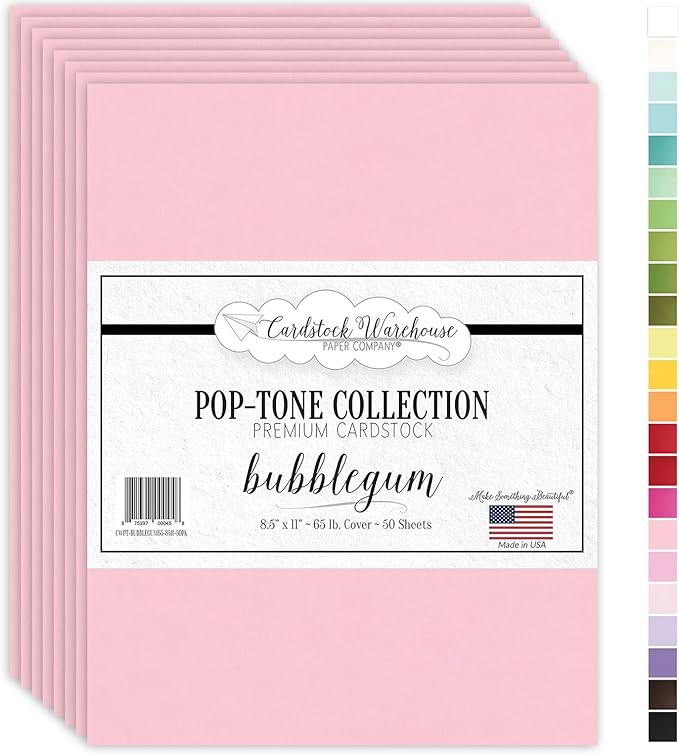 Cardstock Warehouse Pop-Tone Bubblegum Pink Cardstock Paper – 50 Sheets, 8.5 x 11" - 65 lb / 175 GSM Premium Pink Card Stock for Die-cutting, Crafts, Printing, Card Making and DIY Projects