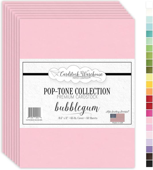 Cardstock Warehouse Pop-Tone Bubblegum Pink Cardstock Paper – 50 Sheets, 8.5 x 11" - 65 lb / 175 GSM Premium Pink Card Stock for Die-cutting, Crafts, Printing, Card Making and DIY Projects