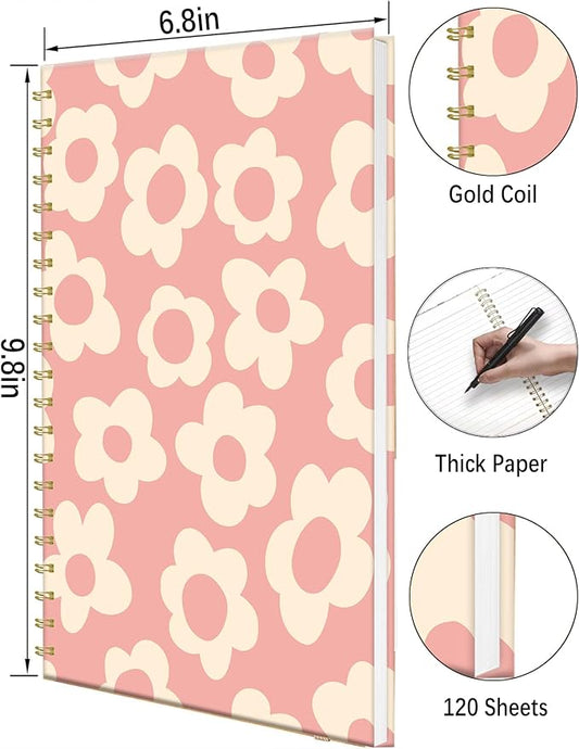 iampanda Spiral Journal Notebook,Strong Twin-Wire Binding with Premium Paper for Women,60 Sheets B5 College Ruled Notebook/Journal,Perfect for School Office Work,Cute Pink Flower