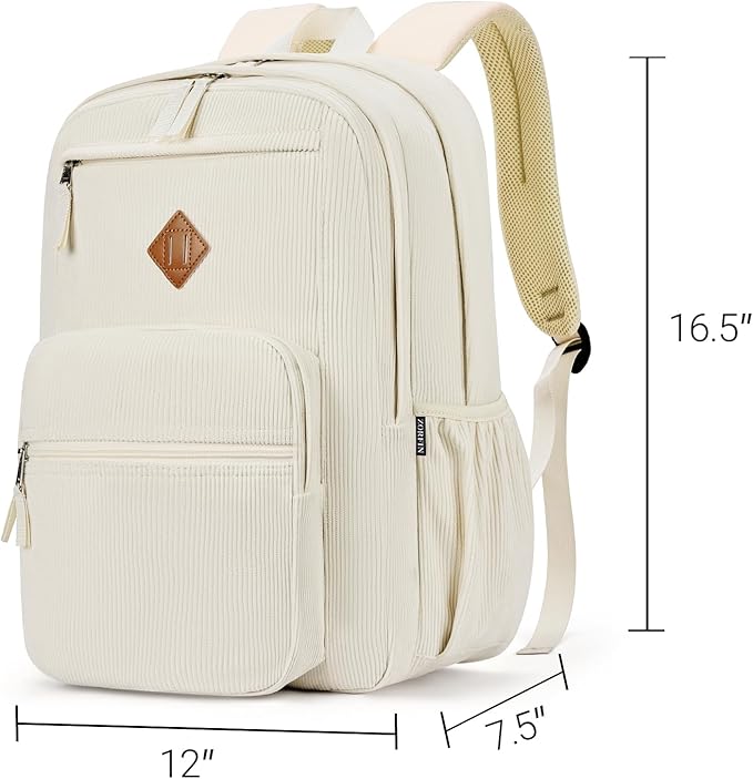 ZORFIN 26L Backpack for School, College, and Travel: Corduroy Bookbag with 8 Compartments - Vintage Lace