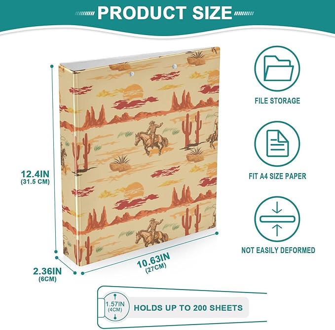 Wild West Mexico Cowboy Decorative 3 Ring Binder 1.5 Inch Large View Binders with Pockets File Organizer for Office College School, 2 Pack