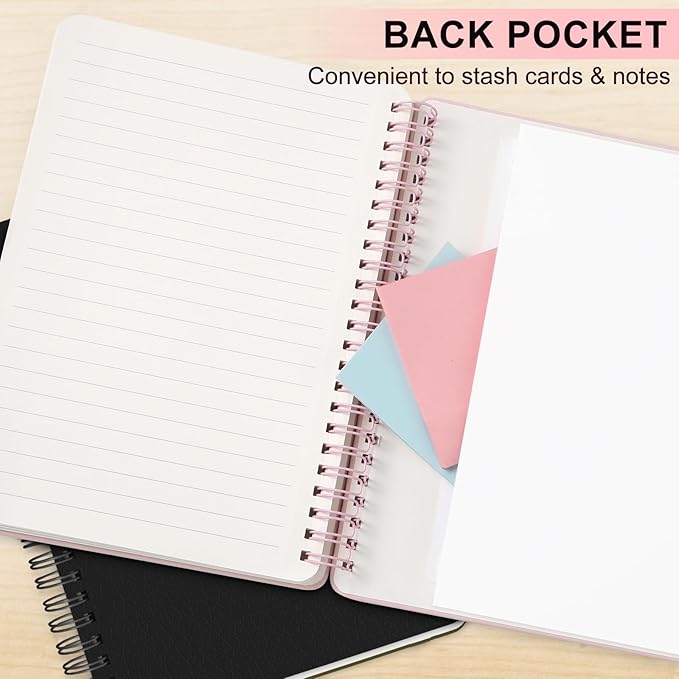 Lined Spiral Journal Notebook, B5 Spiral Notebook, 7.8''×10'' Journaling Notebooks for Work, School, Women, College Ruled Spiral Notebook, Hardcover Leather Notebook for Note Taking Business, Pink