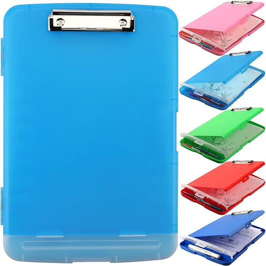 Clipboard with Storage, A4 Binder Nursing Clipboards with Pen Holder, Heavy Duty Storage Clipboard with Low Profile Clip, Clipboards Folder Side-Opening, Smooth Writing Clip Board (Transparent Blue)
