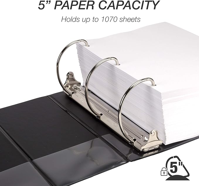 Samsill Durable 5 inch 3 Ring Binder, Made in USA, Locking D Ring FSC 100% Recycled Chipboard, Black, 6 Pack