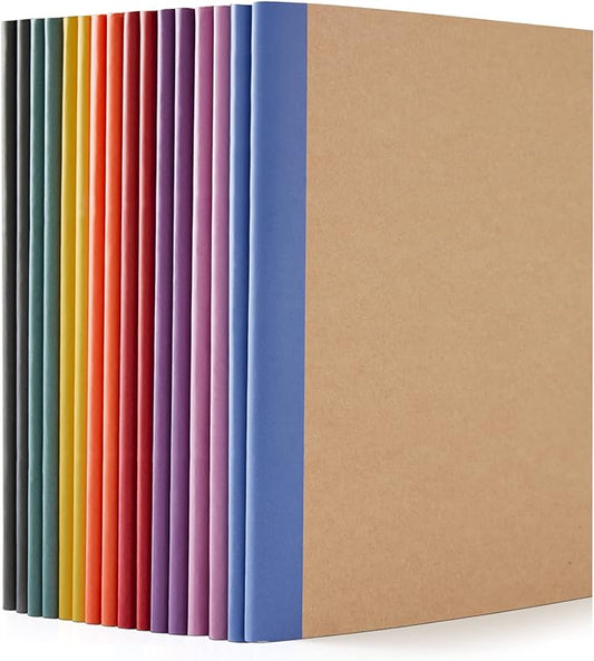 feela 16 Pack Composition Notebooks Bulk, Kraft Cover Lined Blank College Ruled Composition Travel Journals with Jewel Tone Spines For Women Students, 60 Pages, 8.3”x 5.5”, A5, 8 Vintage Colors