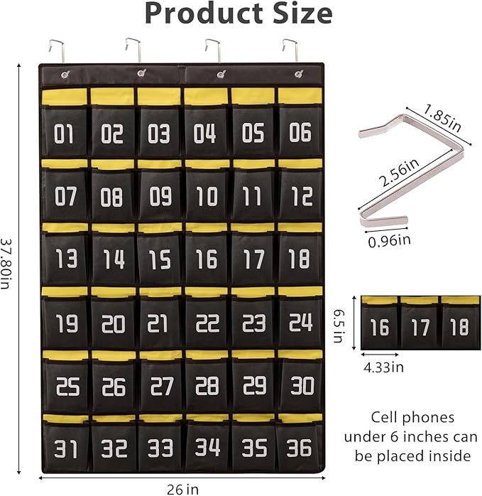 HBlife 36 Pockets Numbered Classroom Organizer Pocket Chart Cell Phones Holder Wall Door Hanging Storage Bag (Brown, 2 Pack)