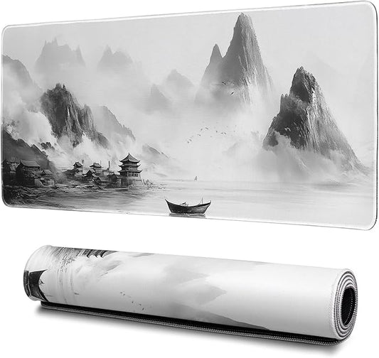 Landscape Mouse Pad Abstract Big Mouse Pad 31.5x11.8 Inch Landscape Texture Non-Slip Rubber Base Large Mousepad Stitched Edges Keyboard Mouse Mat Desk Pad for Office and Home