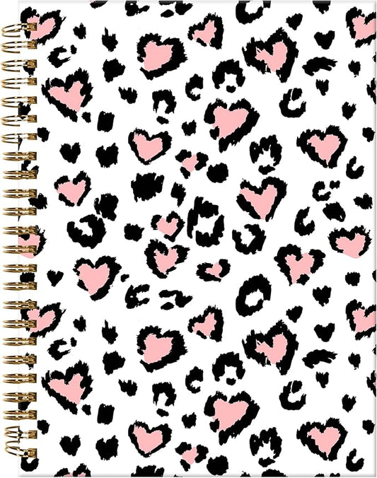 Spiral Journal Notebook,A5 Hardcover Lined Journals for Women Girl 6 x 8.3 in,120 Pages Thick Paper,Cute College Ruled Writing Notebook for Gifts Office Work School(Leopard Heart)