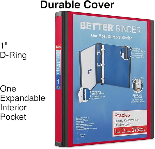 STAPLES 18370 Binders, Red