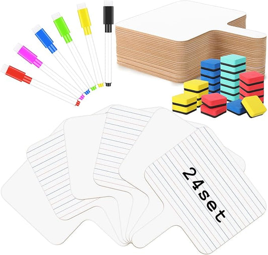 Harloon 72 Pieces Dry Erase Answer Paddle Set 7.8‘’ x 9.8” Handheld 24 Wooden Answer Board Dry Erase Paddles with 24 Markers 24 Magnetic Erasers for Students Teaching Supplies (Line Spectrum)