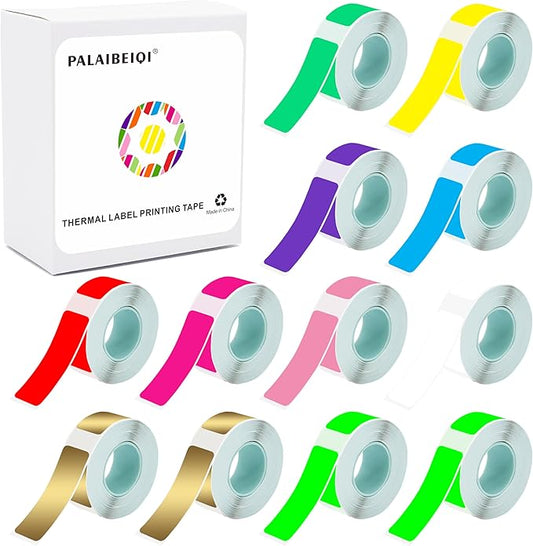 Thermal Label Tape 0.55"x1.57"(14x40mm) 12 Rolls,1920Pcs,Waterproof,Oil-Proof,Strong Adhesive Thermal Labels,Compatible with D30 Portable Thermal Printer,for Home,Office,Storage,10 Colors.