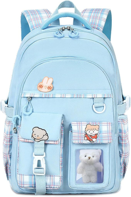 Girls Backpack，Cute School Backpack for Girls Kids Teens，Kawaii Bookbag for Primary Elementary， Blue